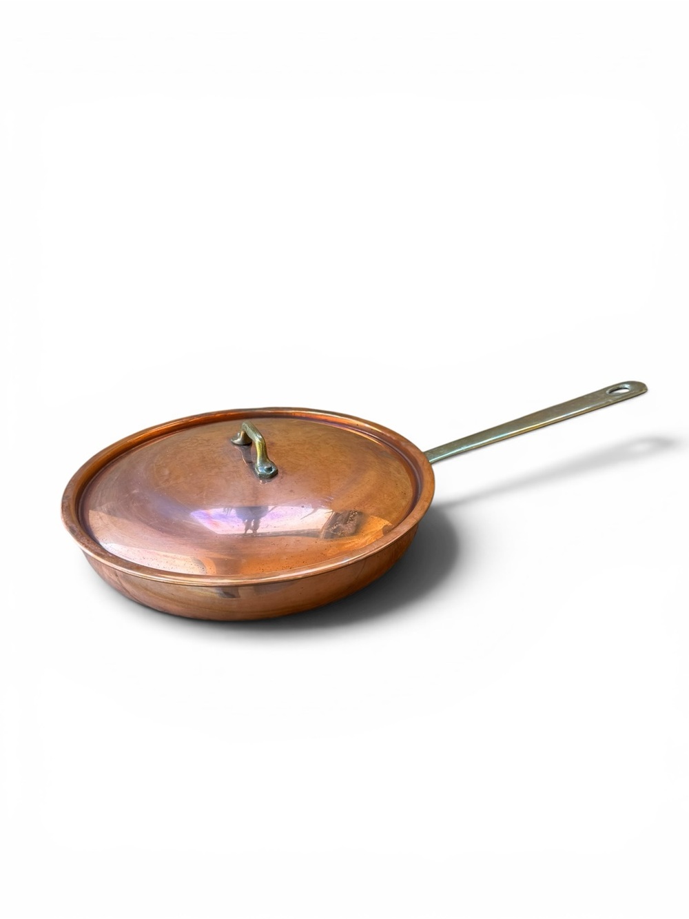 Vintage 12” Cobre Copper Fry Pan Skillet w/ Lid Brass Handle